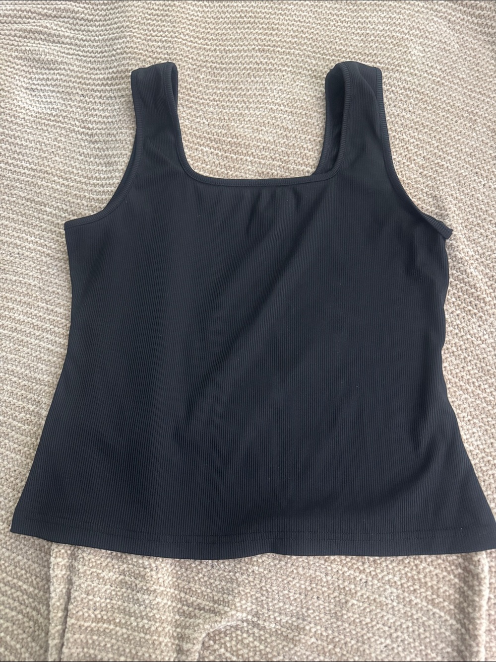 SHEIN Black Ribbed Square Neck Tank Top